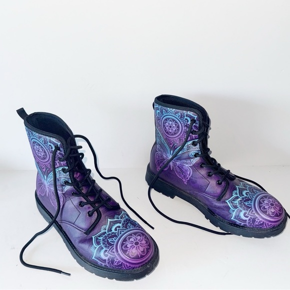 BUTTERFLY PURPLE Combat BOOTS MARTEN Inspired Y2K Moto Women’s Sz 40/9 - Picture 3 of 13